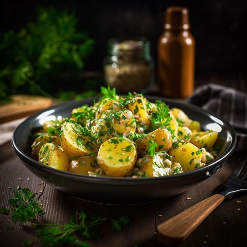 Salade de pommes de terre à la moutarde et aux herbes