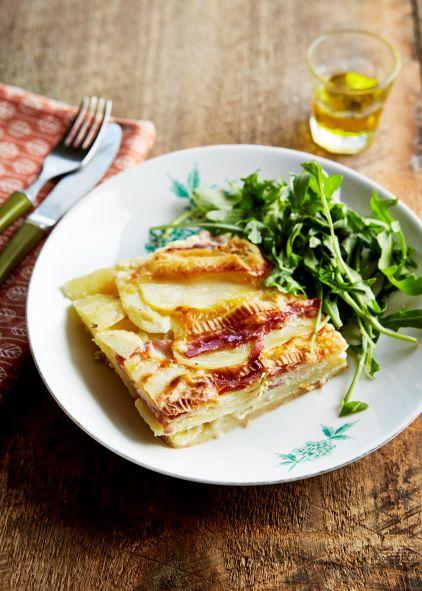 Gratin de pommes de terre au lard fumé et au Rompi