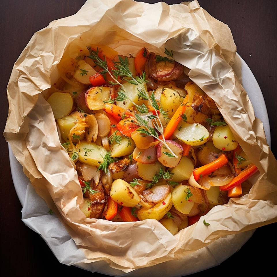 Papillotes de pommes de terre et légumes